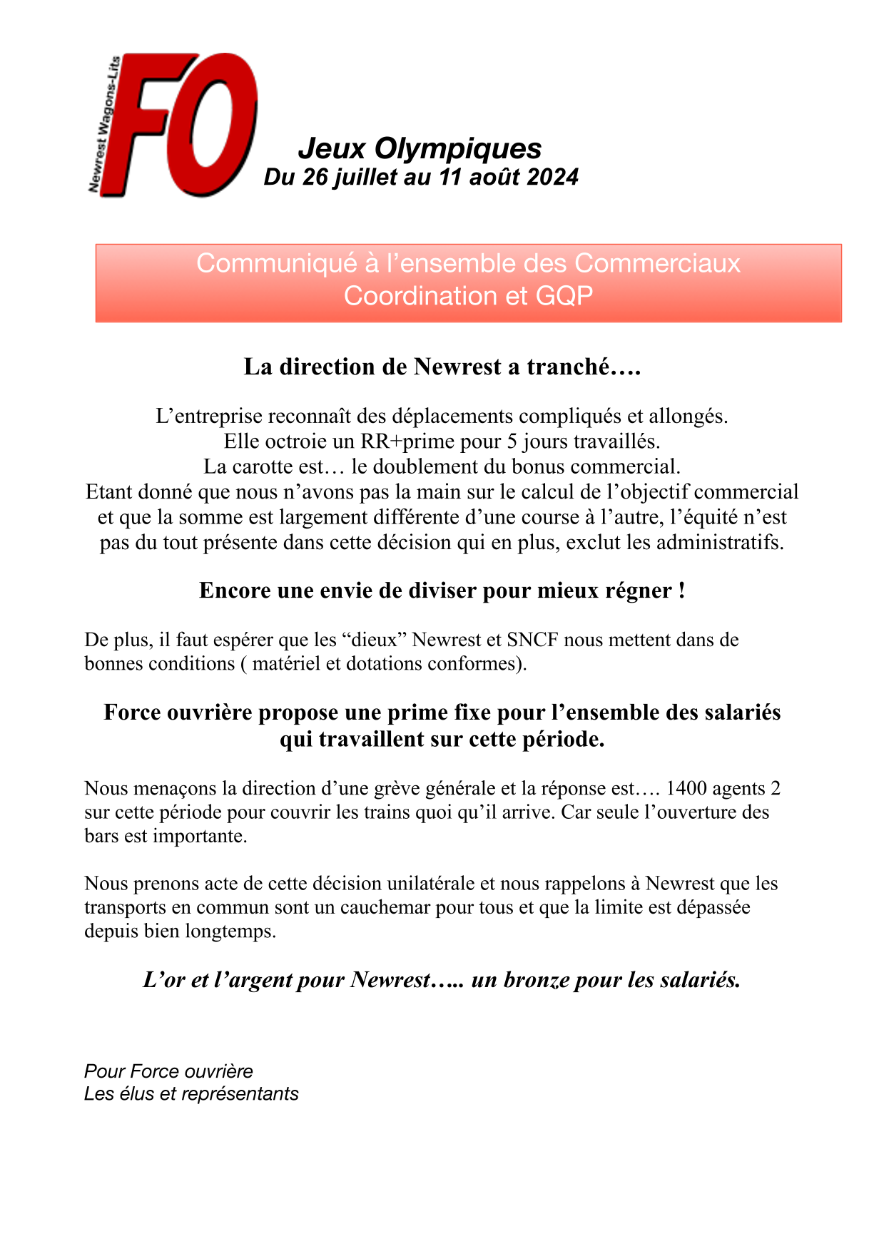 Communiqué à l'ensemble des salariés du 03-07-2024