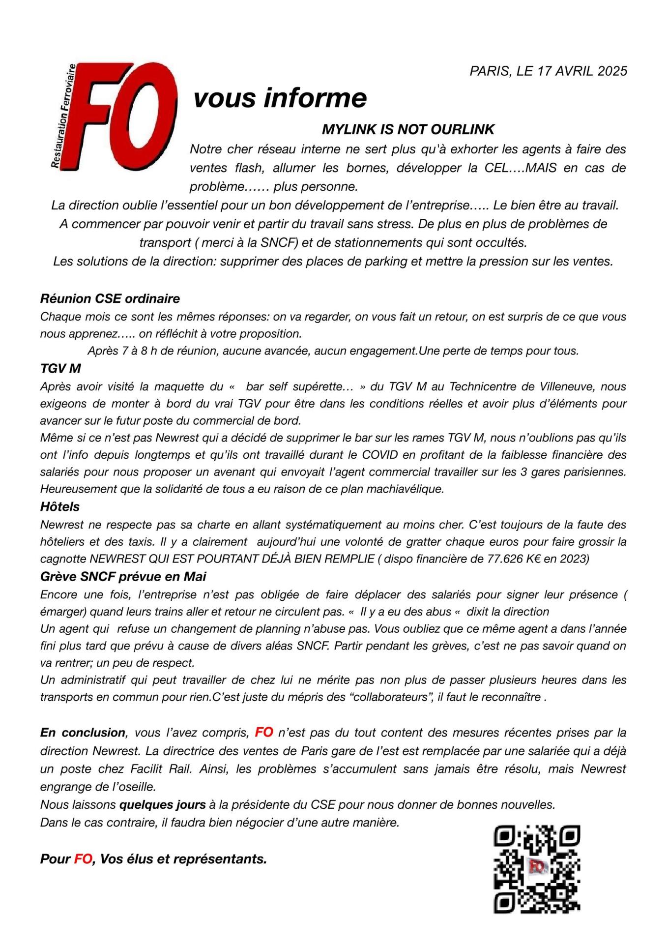 FO vous informe du 17- 04-2025