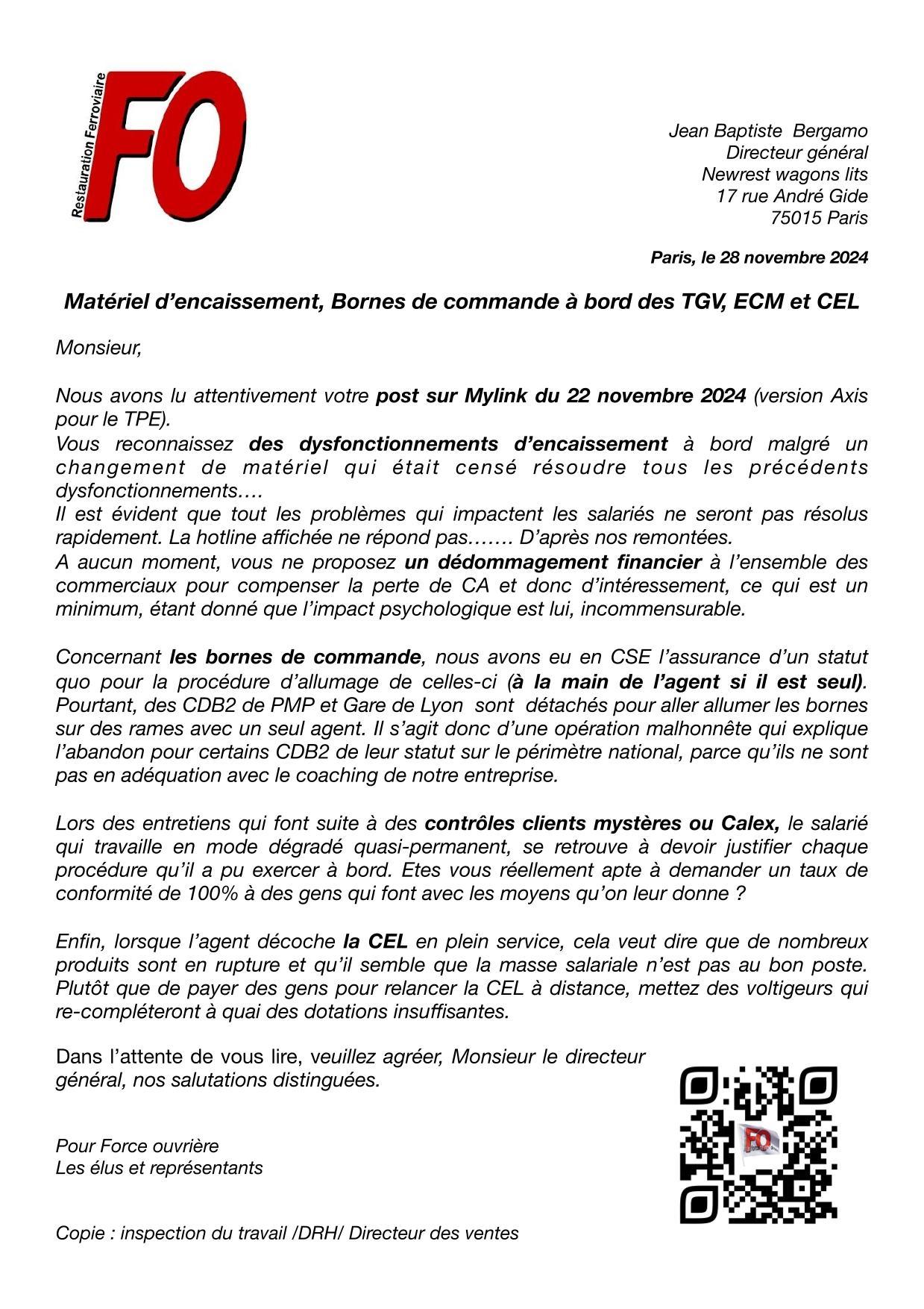 Courrier DG Newrest WL du 28-11-2024